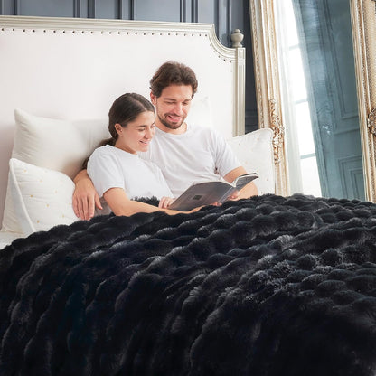 Cozy Bliss Faux Fur Throw Blanket for Couch, Fuzzy Soft Plush Thick Bubble Blanket for Sofa Bedroom