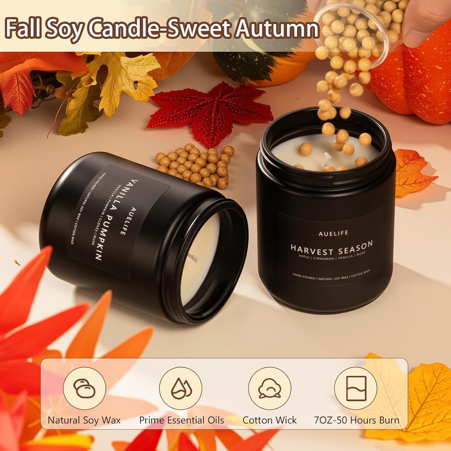 Fall Candle Set | 4 Pack Scented Candles - Autumn Soy Candles for Home Scented, Aromatherapy Gifts