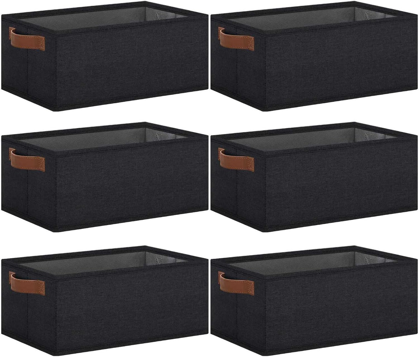 GhvyenntteS Small Fabric Storage Bins 6 Pack, 11.8" x 7.87" x 5.11" Storage Basket with Leather