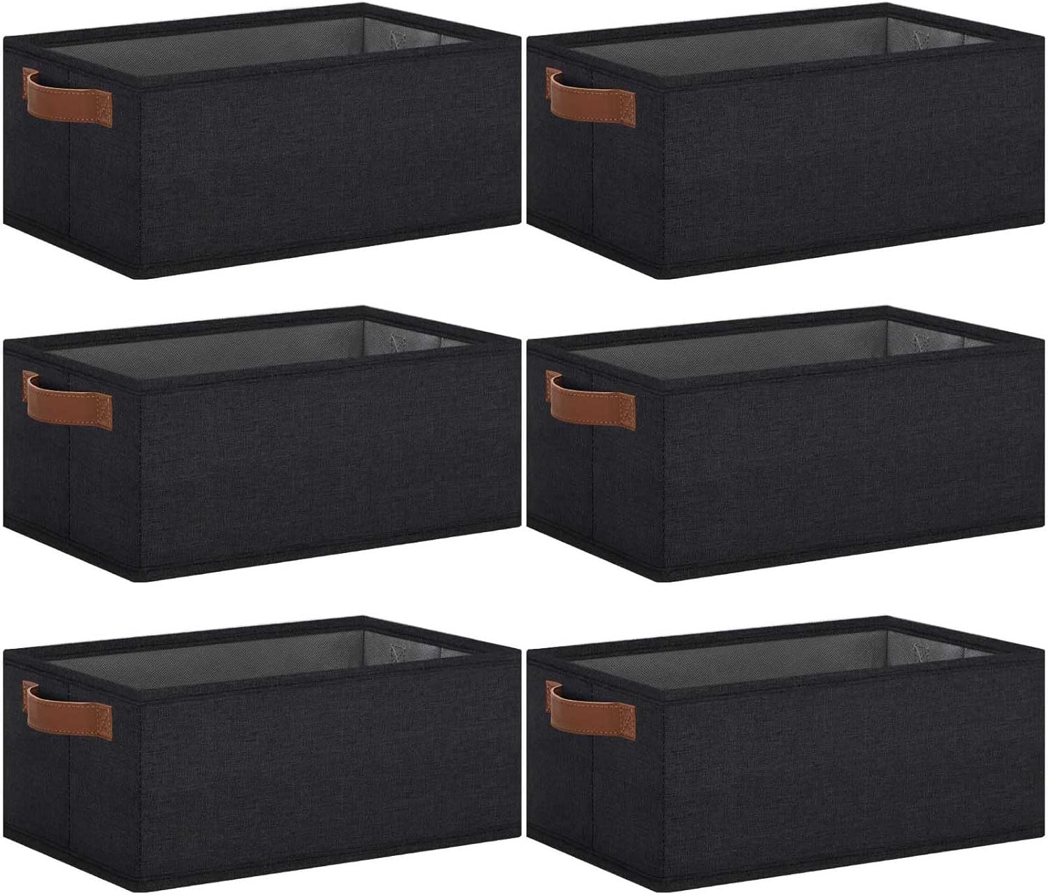 GhvyenntteS Small Fabric Storage Bins 6 Pack, 11.8" x 7.87" x 5.11" Storage Basket with Leather