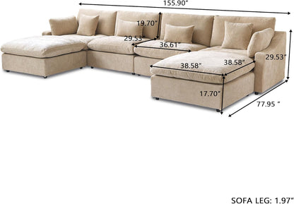 JACH U-Shaped Sectional Couches for Living Room, Cloud Sectional Couch with Deep Seat, 155.9"