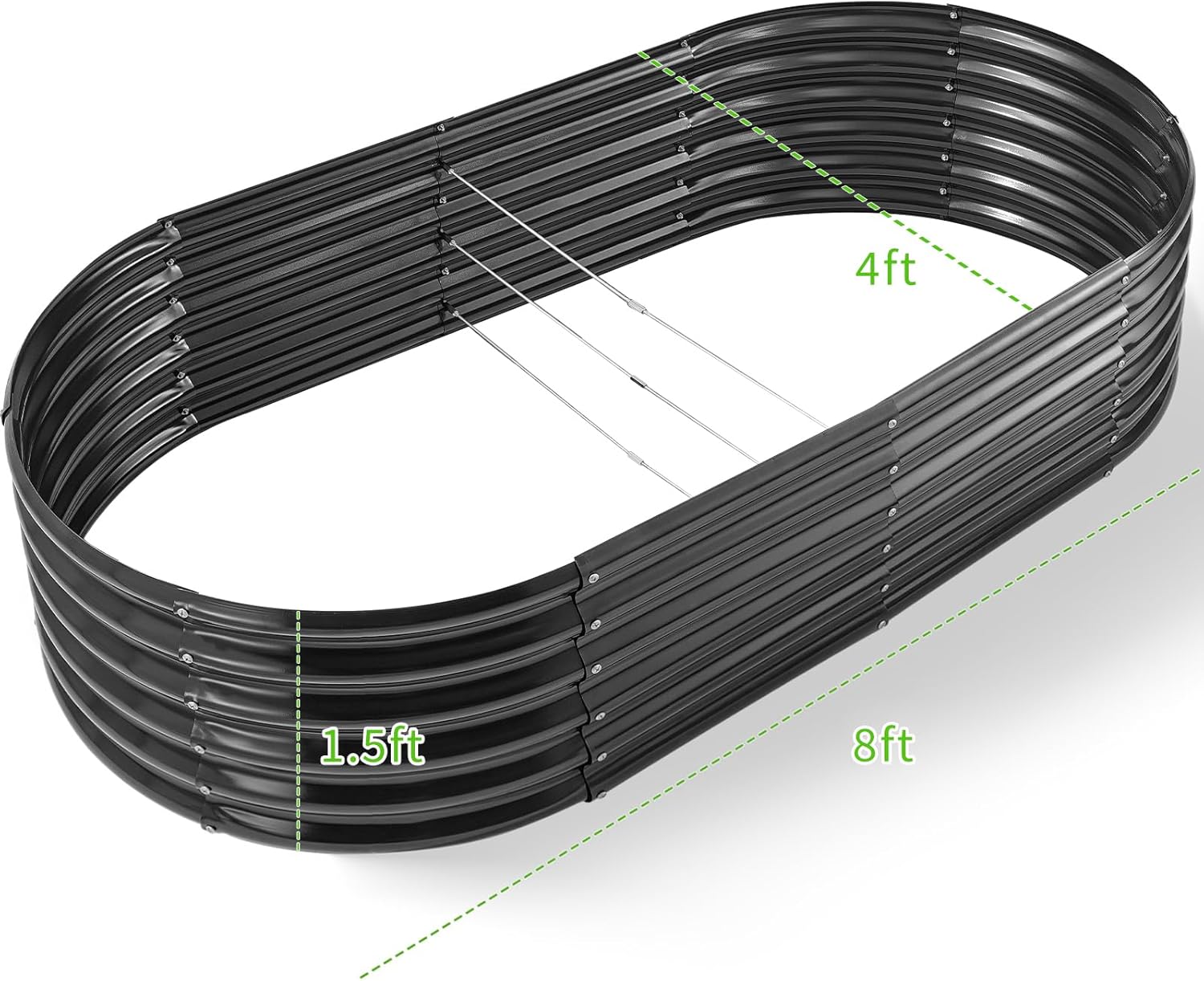 Land Guard Galvanized Metal Raised Garden Bed Kit, 8x4x1.5ft Large Planter Boxes Outdoor, Oval