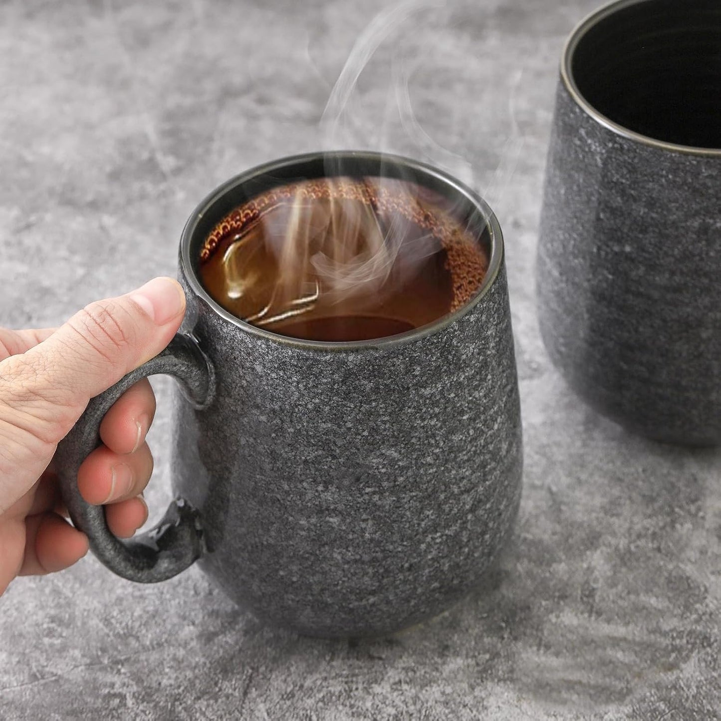 Hasense Dark Grey Coffee Mugs Set of 4, 12oz Ceramic Coffee Cups, Latte Mug with Large Handle for