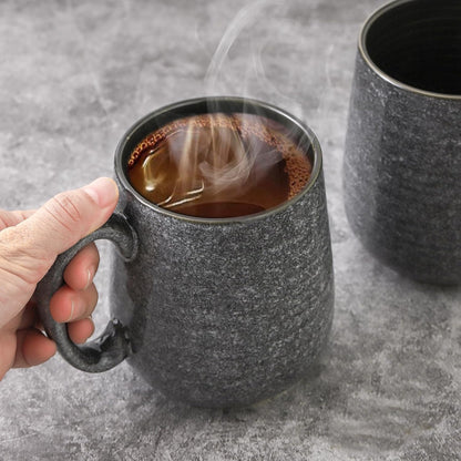 Hasense Dark Grey Coffee Mugs Set of 4, 12oz Ceramic Coffee Cups, Latte Mug with Large Handle for
