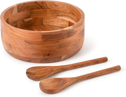 Luxe Designs 12" Wooden Salad Bowl Set with Serving Utensils Eco-Friendly, Multipurpose Mixing &