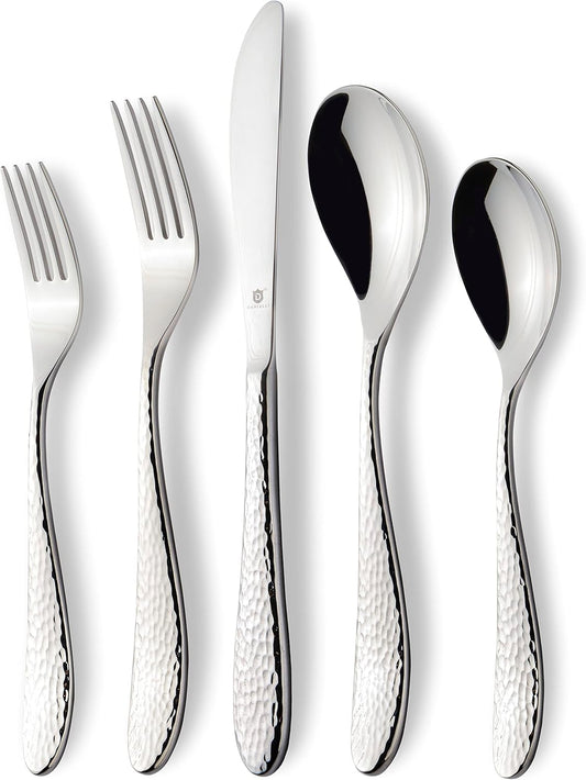 Hammered Silverware Set | Premium 18/10 Stainless Steel Flatware Service for 6 | Heavy-Duty &