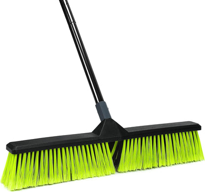 24-Inch Push Broom Outdoor with Stiff Bristle, Heavy Duty Broom Brush with 63” Long Handle for Deck