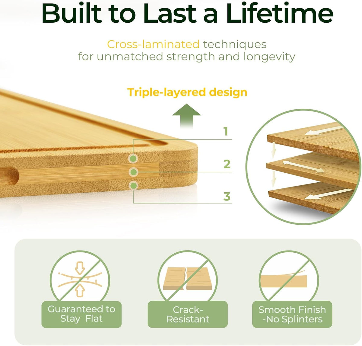 Chopping Board 2-Pcs Natural Bamboo Cutting Board With Juice Channels & Knife-Friendly Finish For