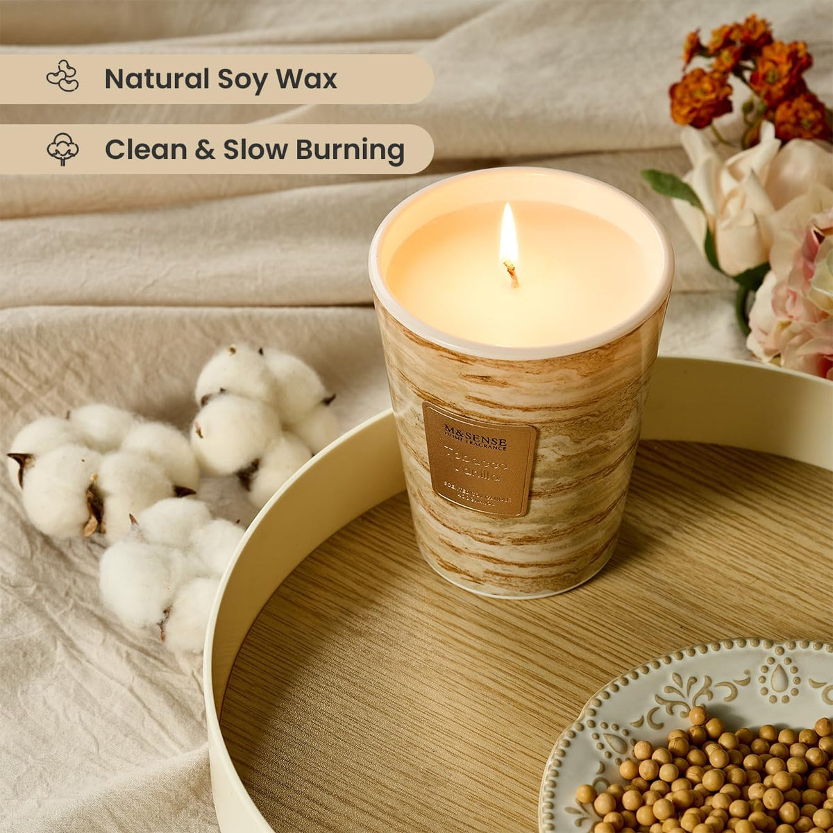 M&SENSE TobaccoVanilla Scented Candles for Home, Lead-Free Wick Highly Scented Jar Candles, 14.1 Oz