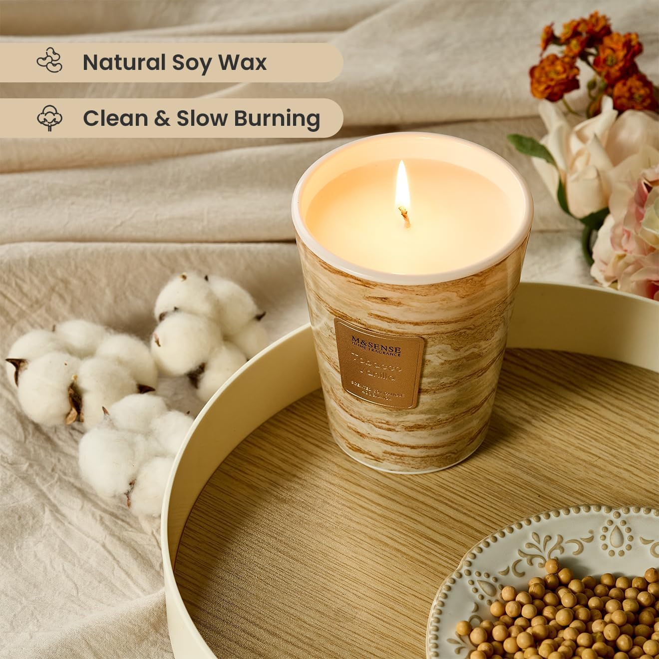 M&SENSE TobaccoVanilla Scented Candles for Home, Lead-Free Wick Highly Scented Jar Candles, 14.1 Oz