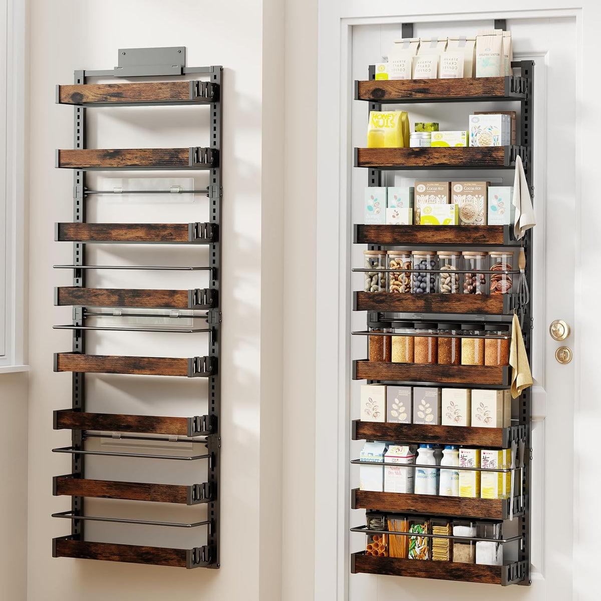 8 Tier Over The Door Pantry Organizer, 2 IN 1 Wall Mount or Metal Hanging Spice Rack for Pantry