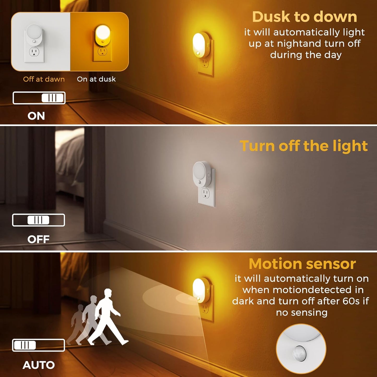 L LOHAS LED Motion Sensor Night Light,[2-PACK] Night Lights Plug into Wall,Motion Sensor and Dusk