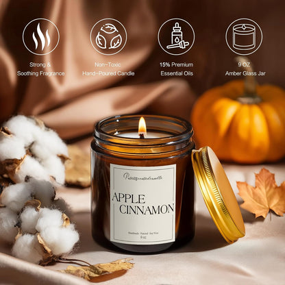 Cinnamon Apple Scented Candles for Home, Natural Soy Wax Aromatherapy Candle Gifts for Men & Women