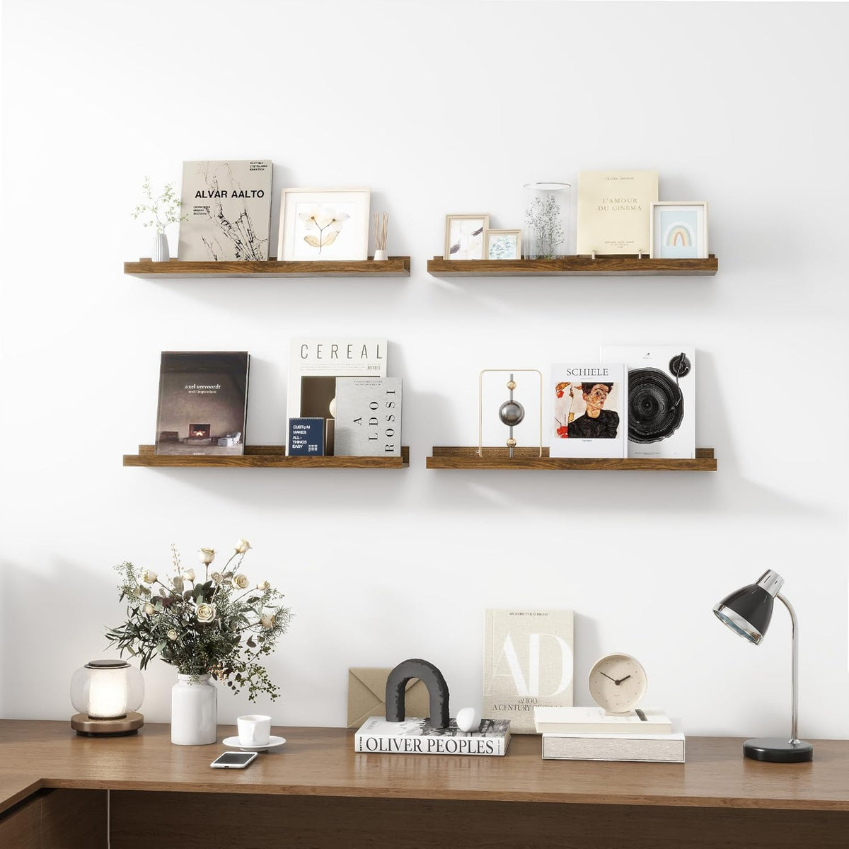 Picture Ledge Shelf, Wood Floating Shelves Set of 4, 24 inch Picture Ledge Shelves, Photo Ledge