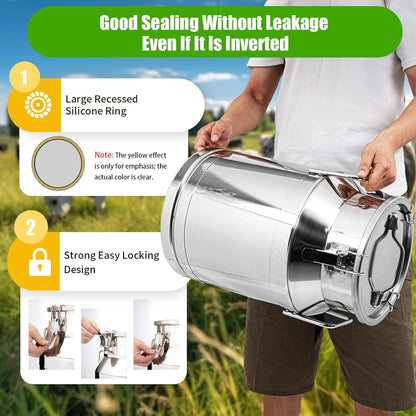 Stainless Steel Milk Can, 30L/7.9 Gallon Heavy Duty Airtight Storage Canister Milk Bucket with Lid