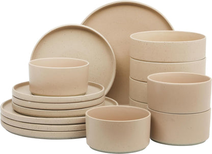 Gibson Elite Tatum Premium Porcelain Matte Reactive Glaze 16-Piece (Service for 4) Plates and Bolws