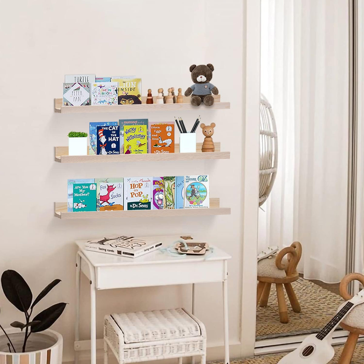 AZSKY Floating Picture Shelves 24 Inch a Set of 3 Wall Mount Long Narrow Photo Ledge Photo Frame