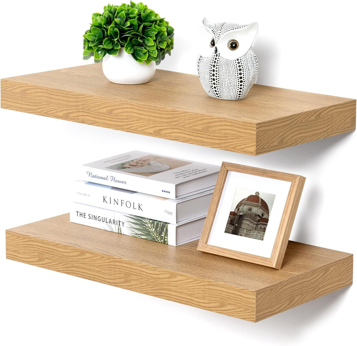 Deep Floating Shelves, 12 Inch Deep Rustic Floating Shelves Set of 2, 24 Inch Large Oak Wood Wall