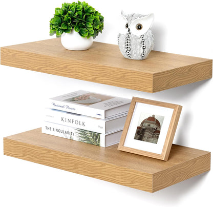 Deep Floating Shelves, 12 Inch Deep Rustic Floating Shelves Set of 2, 24 Inch Large Oak Wood Wall