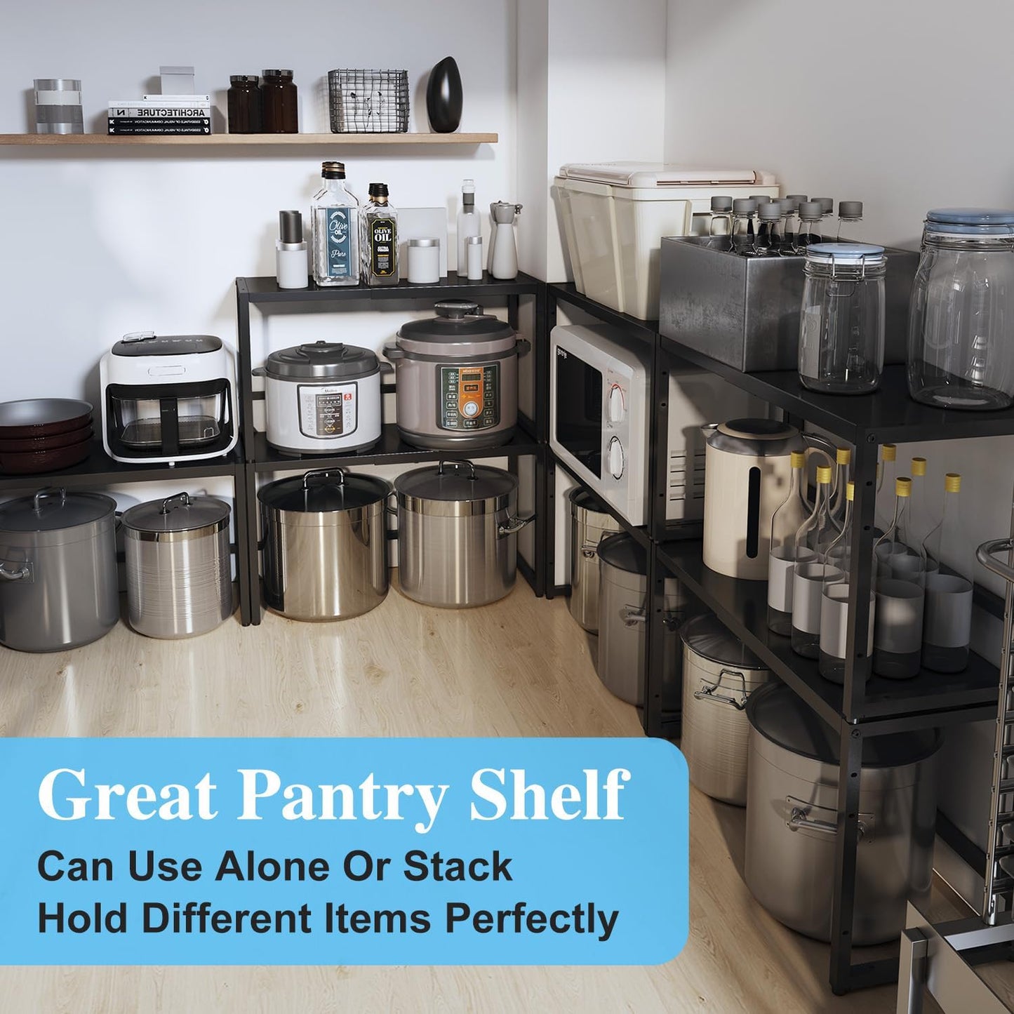 Expandable Metal Storage Shelves,110LBS Heavy Duty Shelving Units and Storage For Small Appliance