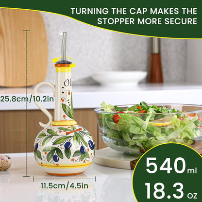 18 oz Ceramic Olive Oil Dispenser Bottle for Kitchen, Large Capacity Oli and Vinegar Cruet with
