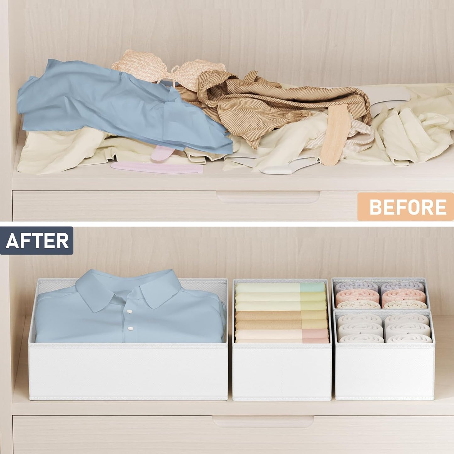 DIMJ Drawer Organizer Clothes 24 Pack - Foldable Baby Organizers and Storage & Dresser Organizer