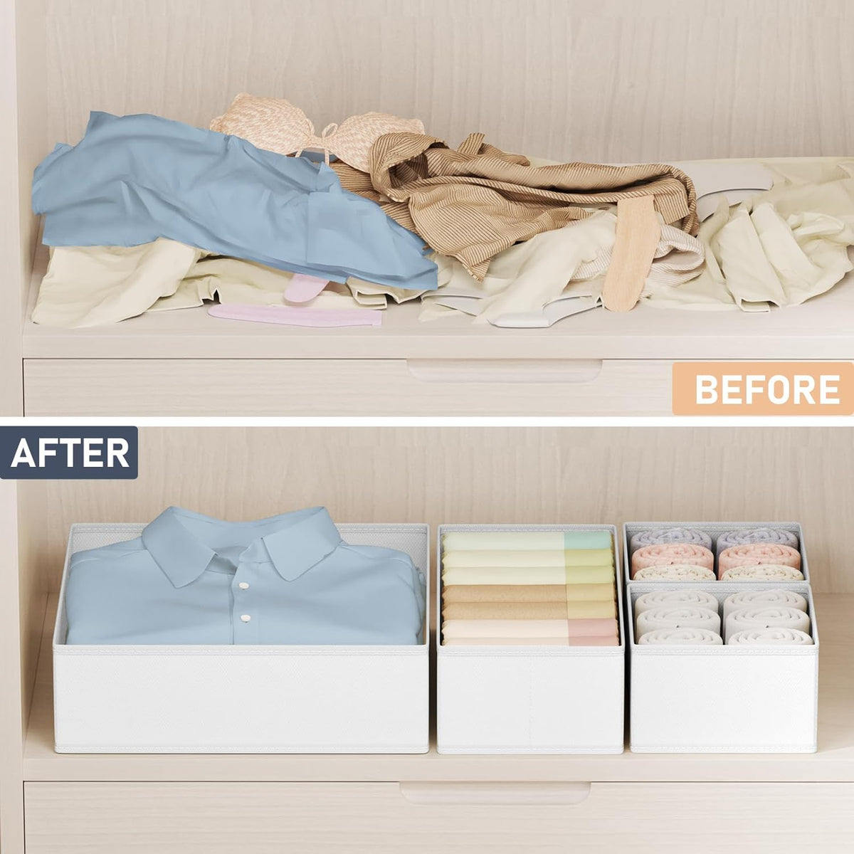 DIMJ Drawer Organizer Clothes 24 Pack - Foldable Baby Organizers and Storage & Dresser Organizer