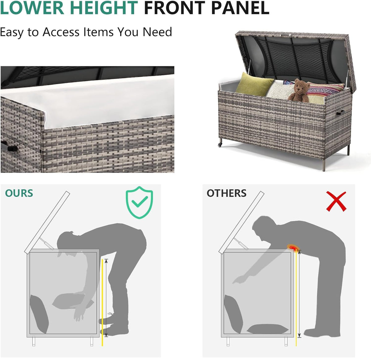 HOMREST Large Deck Box, Outdoor Wicker Storage Container with 240 Gallon, Patio Rattan Furniture