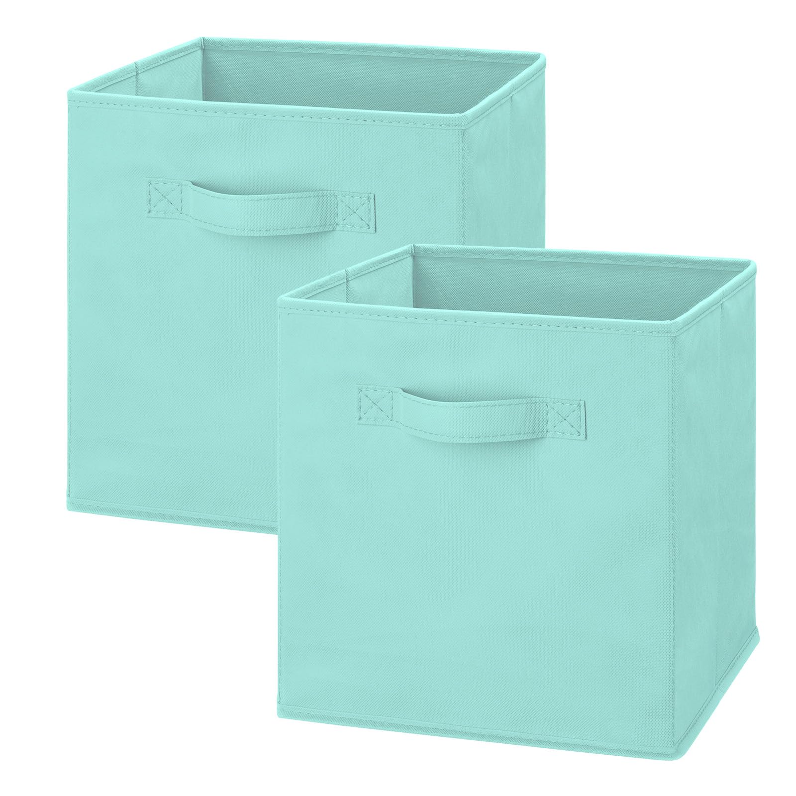 Whitmor Fabric Storage Cubes 2 Pack, Light Blue Closet Organizer Bins with Handles, 10.5 x 10.5 x