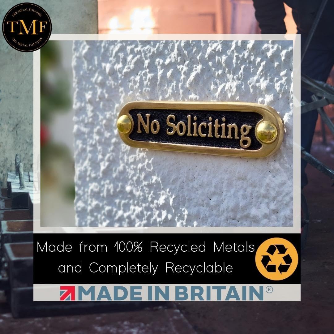 No Soliciting Brass Door Sign. Traditional Style Home Décor Wall Plaque Handmade By The Metal