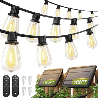 addlon 2 Pack*102FT(96+6) Solar String Lights Waterproof, Patio Lights Solar Powered with Remote &