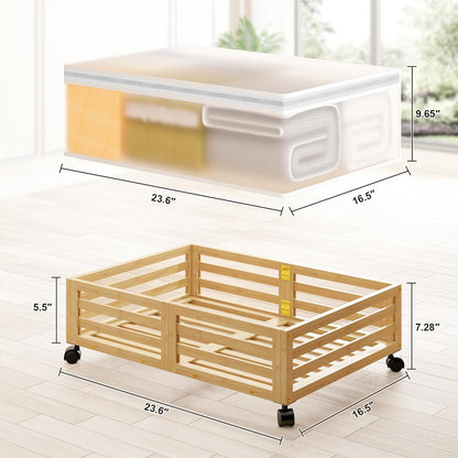Under Bed Storage Containers With Wheels - 2 Pcs Bamboo Wood Rolling Underbed Shoe Storage Bins
