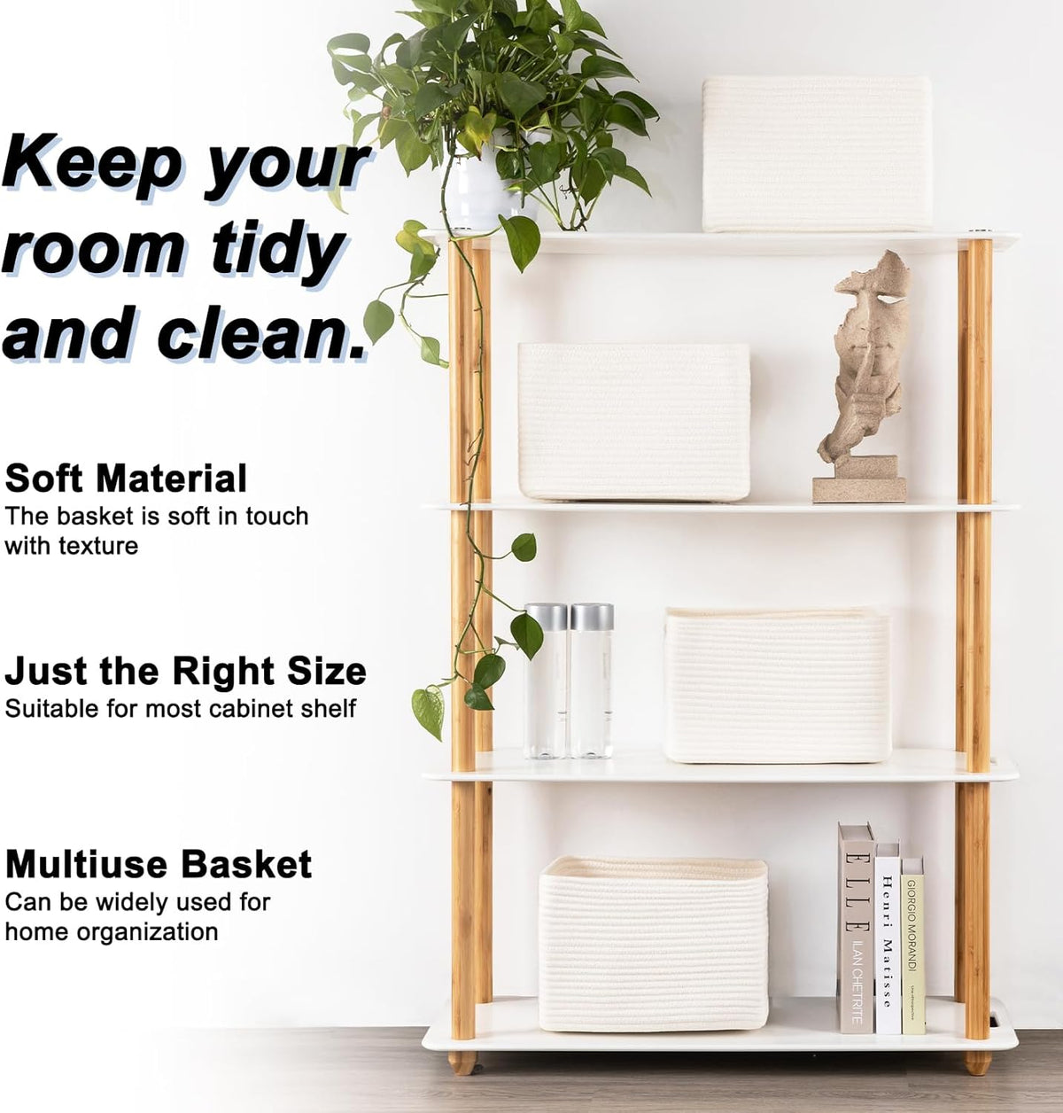 4 Pack Storage Baskets for Organizing, Woven Baskets for Shelves - Perfect for Toys, Books, Towels