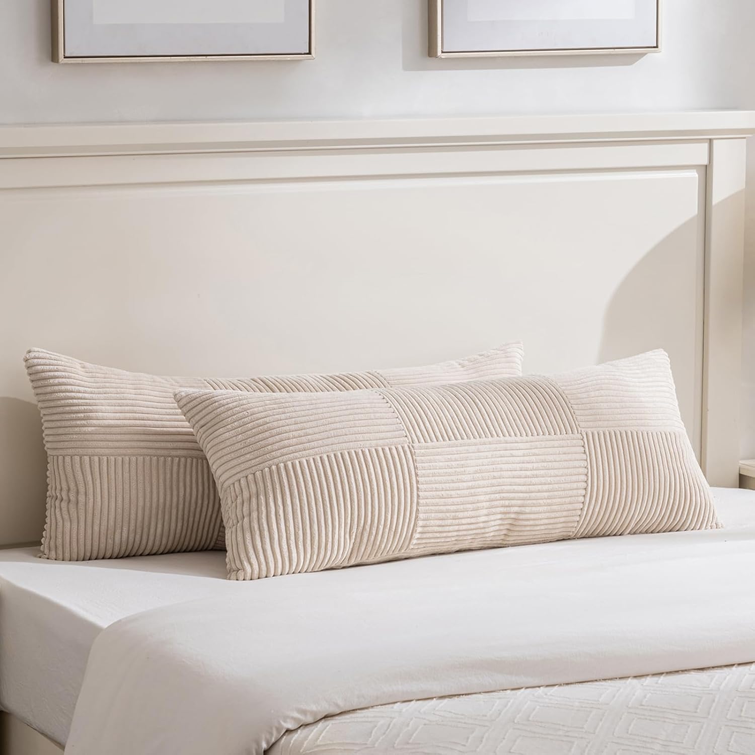 Fancy Homi Set of 2 Tan Boho Long Lumbar Body Decorative Throw Pillow Cover 14x36 Inch for Bed