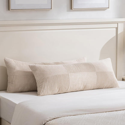 Fancy Homi Set of 2 Tan Boho Long Lumbar Body Decorative Throw Pillow Cover 14x36 Inch for Bed