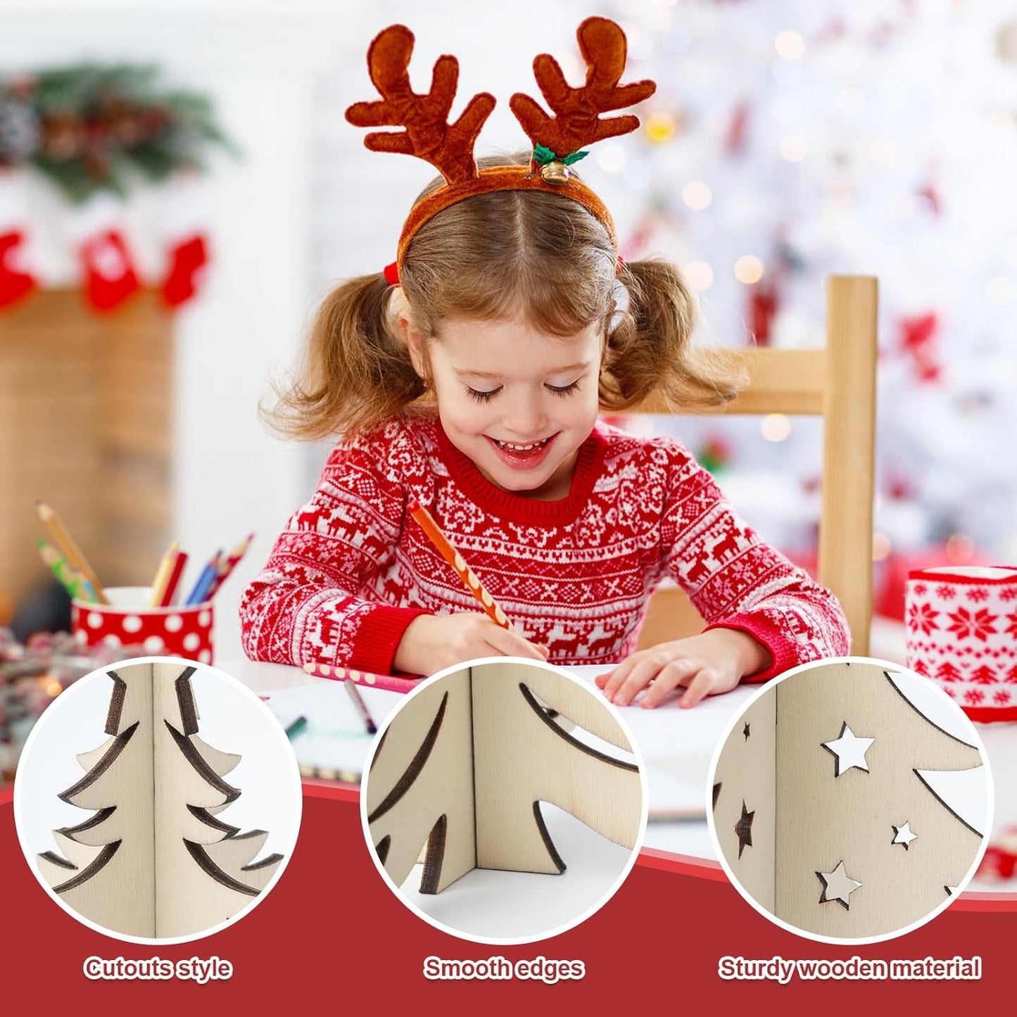 COCHIE DIY 3D Christmas Tree Wood Crafts to Paint for Kids Adults, Paintable Unfinished Wooden