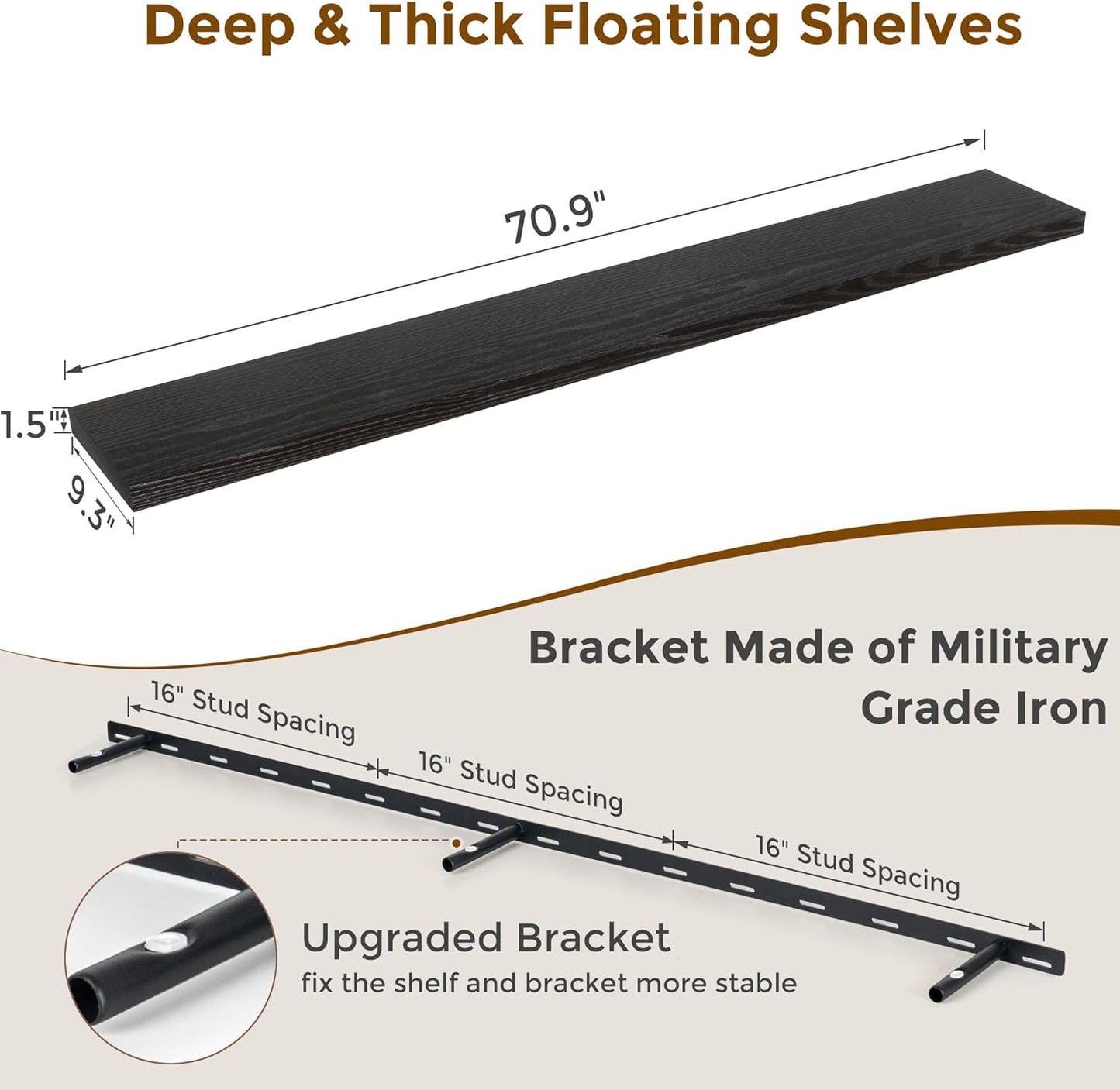72 Inch Floating Shelves Black, 72 x 9 Rustic Wooden Fireplace Mantel, 9 Inch Floating Shelf for