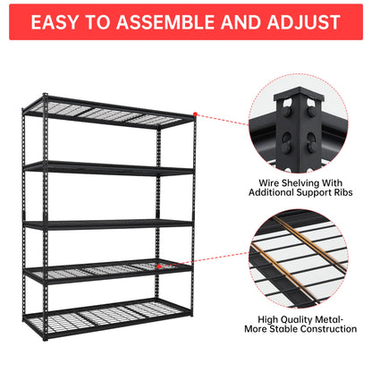 Towallmark Heavy Duty Storage Shelves 60 * 24in, 5 Tier Garage Storage Shelving, Adjustable Metal