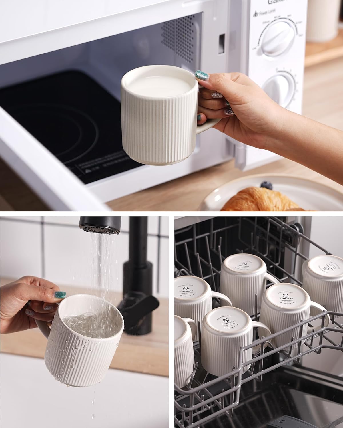 famiware Coffee Mug Set for 6, Star 12 oz Catering Mugs Cup Set with Handle for Coffee, Tea, Cocoa