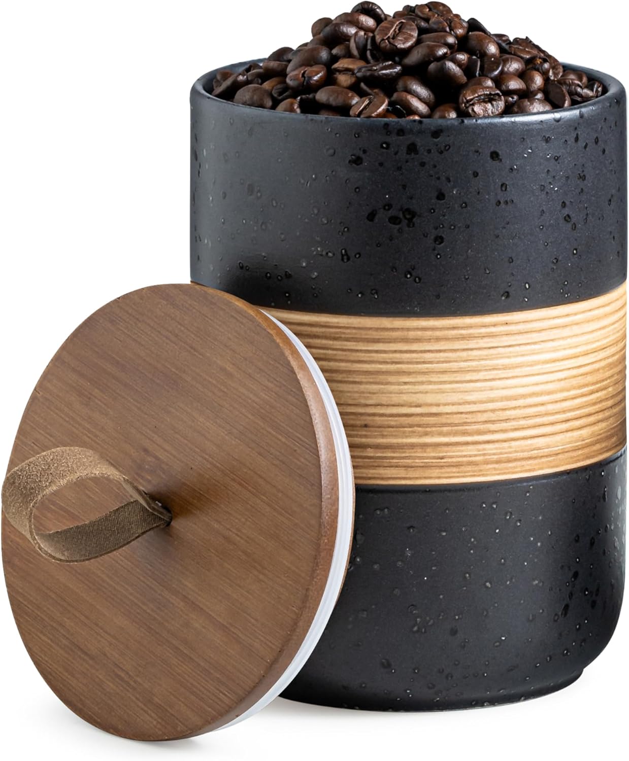 Coffee Container Jar with Lid, Ceramic Kitchen Food Storage Jars for Spice Sugar Cookie, Stackable
