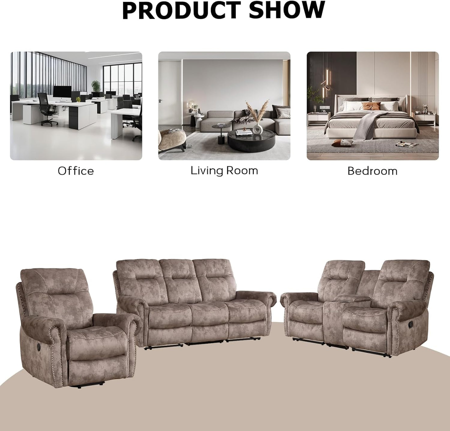 EBELLO Electric Power Recliner Chair with Massage and Heat, Soft Fabric Massage Recliner for