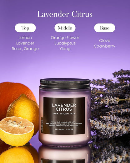 M&SENSE Lavender Citrus Scented Candle, Natural Soy Wax for Home Scented, Stress Relief 7.05oz 50H