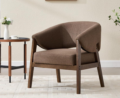 Mid-Century Modern Accent Chair, Comfy Barrel Armchair with Wide Seat, Upholstered Lounge Chair