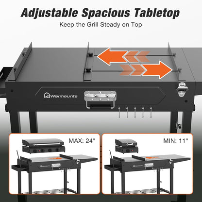 Grill Table for Outside, Portable Folding Grill Cart with Wheels and Adjustable Tabletop, 400 Lbs