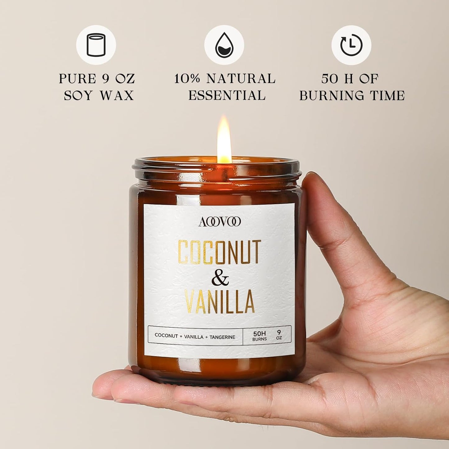 AOOVOO Coconut Vanilla Candles - 9 oz Scented Candles, Aromatherapy Candle, Soy Candle for Home