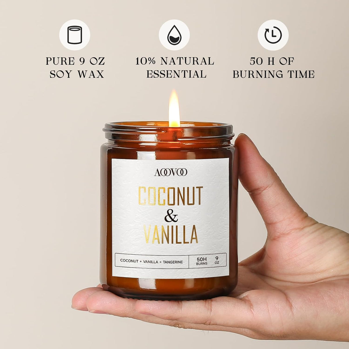 AOOVOO Coconut Vanilla Candles - 9 oz Scented Candles, Aromatherapy Candle, Soy Candle for Home