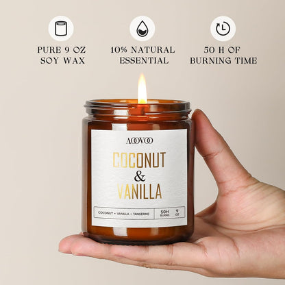 AOOVOO Coconut Vanilla Candles - 9 oz Scented Candles, Aromatherapy Candle, Soy Candle for Home