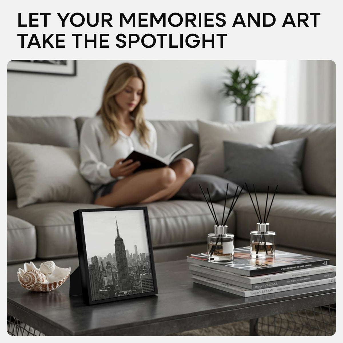 Homeforia Black Picture Frames 8x10, High End Metal 8 x 10 Photo Frame with Mat 5 by 7 Art, 10x8