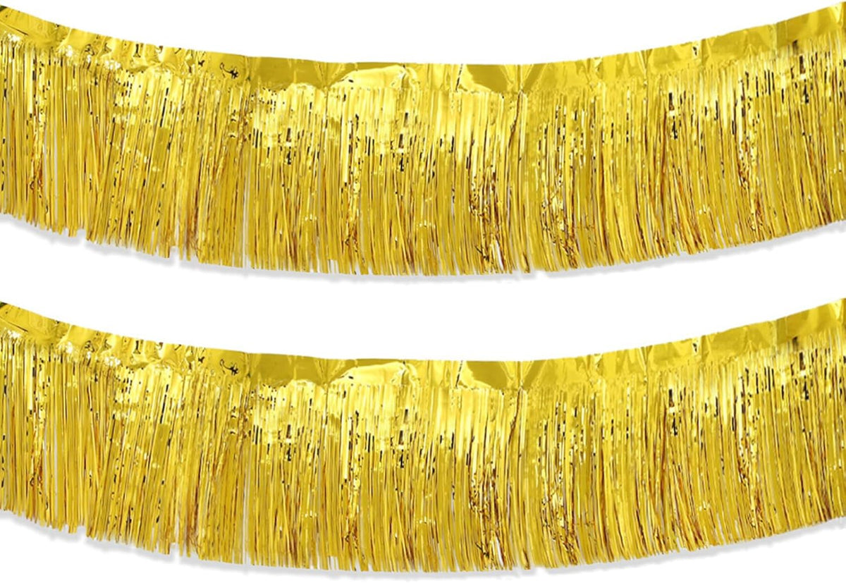 Gold Foil Fringe Garland 10FT 2packs, Metallic Foil Tinsel Fringe Banners for Parade Float