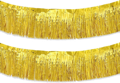 Gold Foil Fringe Garland 10FT 2packs, Metallic Foil Tinsel Fringe Banners for Parade Float